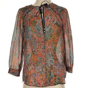 Edme & Esyllte by Anthropologie Paisley Tie-Neck Blouse | Size 0 | Multicolor